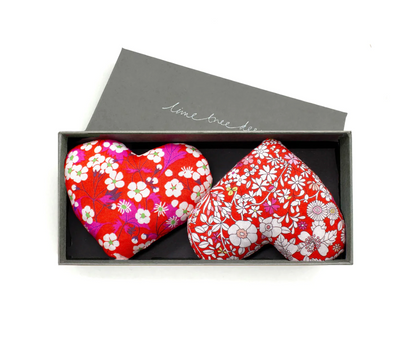Box of 2 Lavender Heart Sachets Made with Liberty Fabric