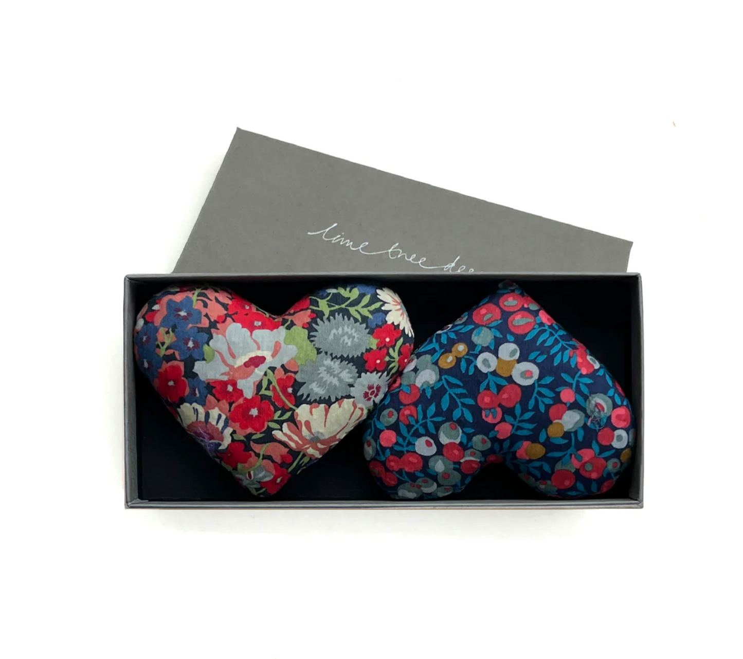 Box of 2 Lavender Heart Sachets Made with Liberty Fabric